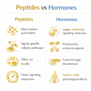peptides vs hormones biological comparison on diagram showing receptor signaling pathways in the human body.