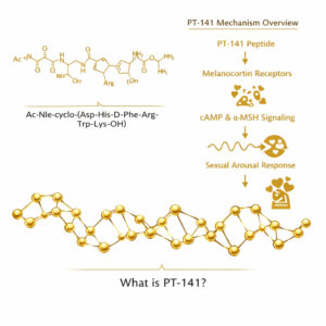 PT-141 peptide molecular structure diagram showing bremelanotide melanocortin receptor or peptide